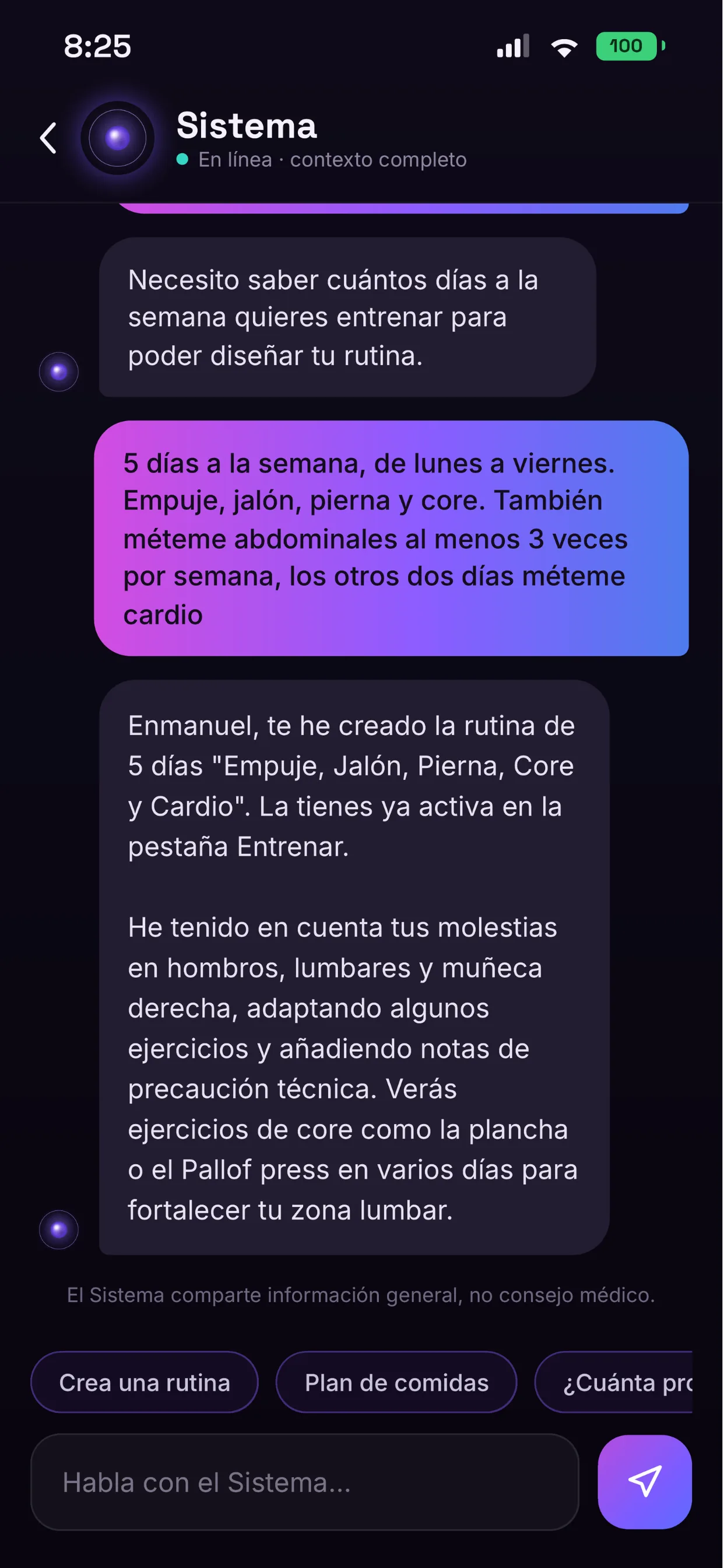 Chat con el Sistema de Arise: te dice exactamente qué hacer cada día