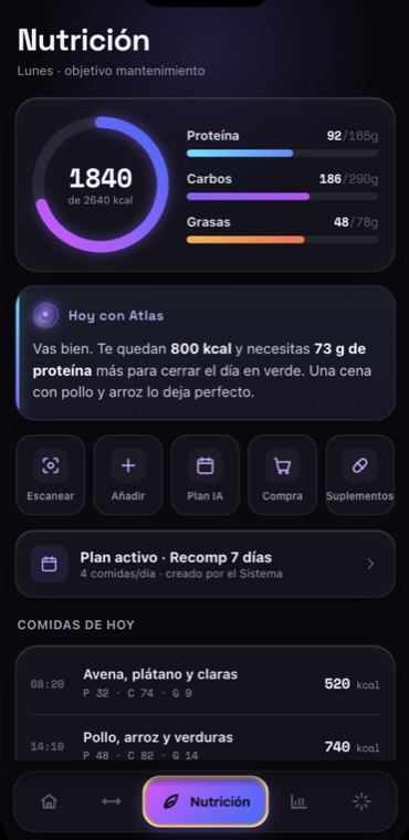 Pantalla de nutrición de Arise